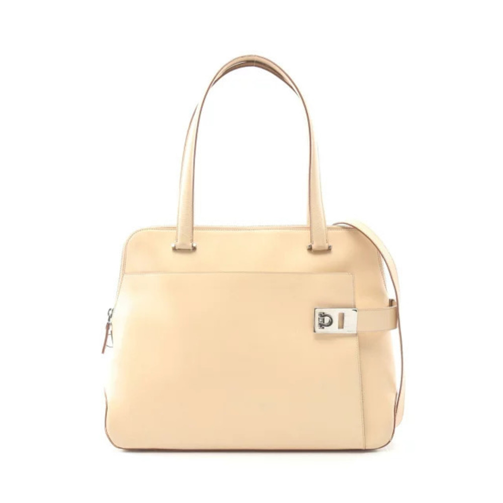 Salvatore Ferragamo Gancini Tote Bag Leather Beige Cream
